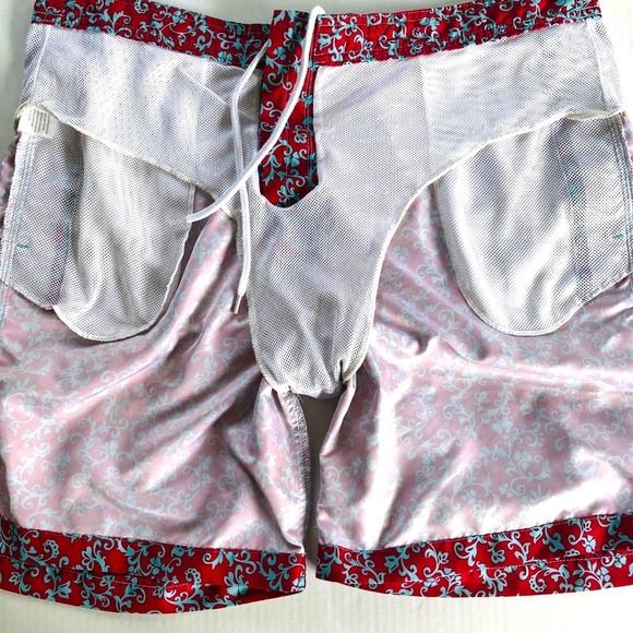 Trunks Surf n Swim Red Turquoise Lace Up Pockets Summer Pants Shorts Size L - Picture 8 of 11